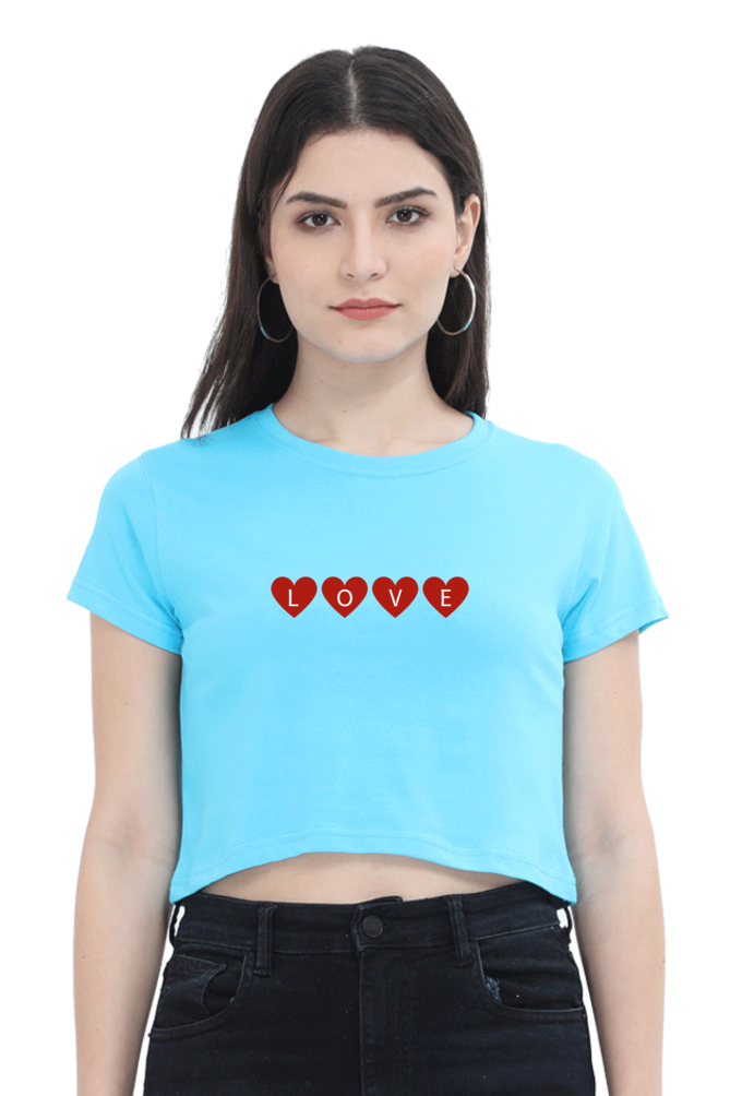 Love Heart Printed Crop Top For Women