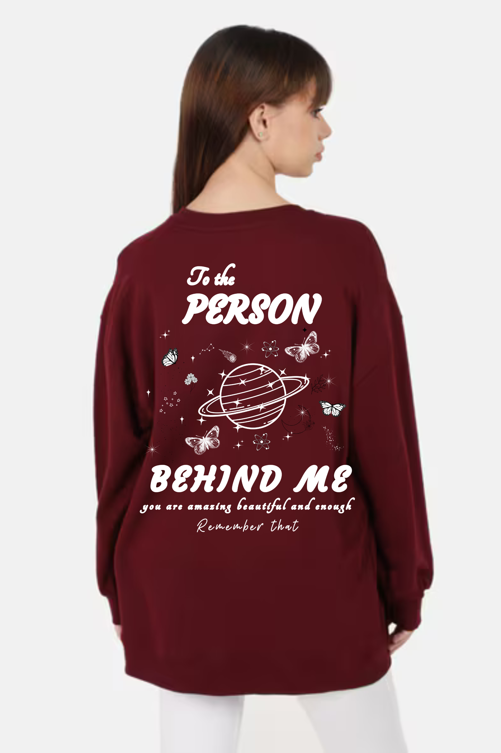 Positive Vibes Front & Back Oversized Graphic Printed Sweatshirt For Women [ Heavyweight 400 GSM ]