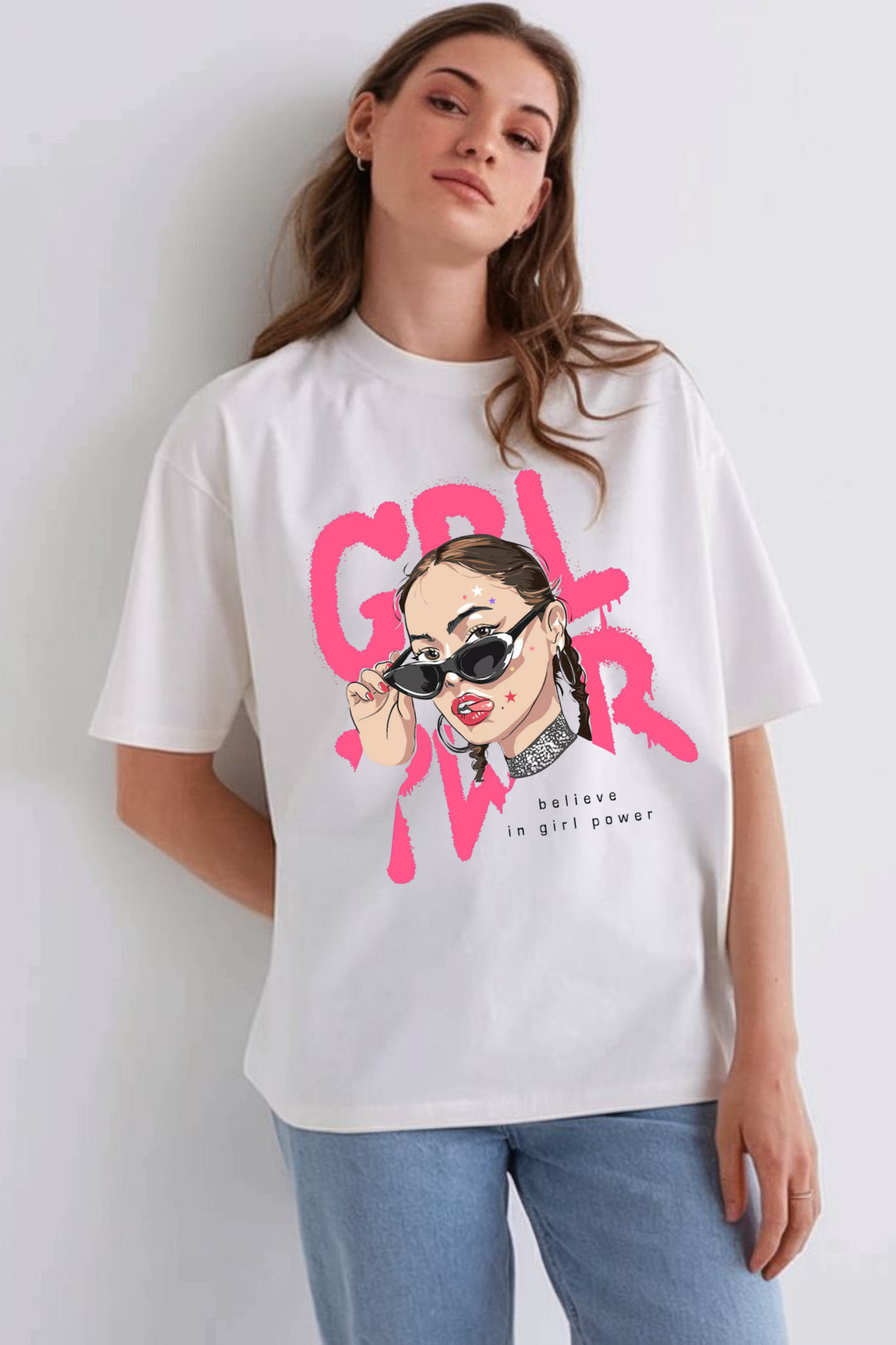 Girl Power Graphic Printed Classic Oversized T-shirt For Women [240GSM]