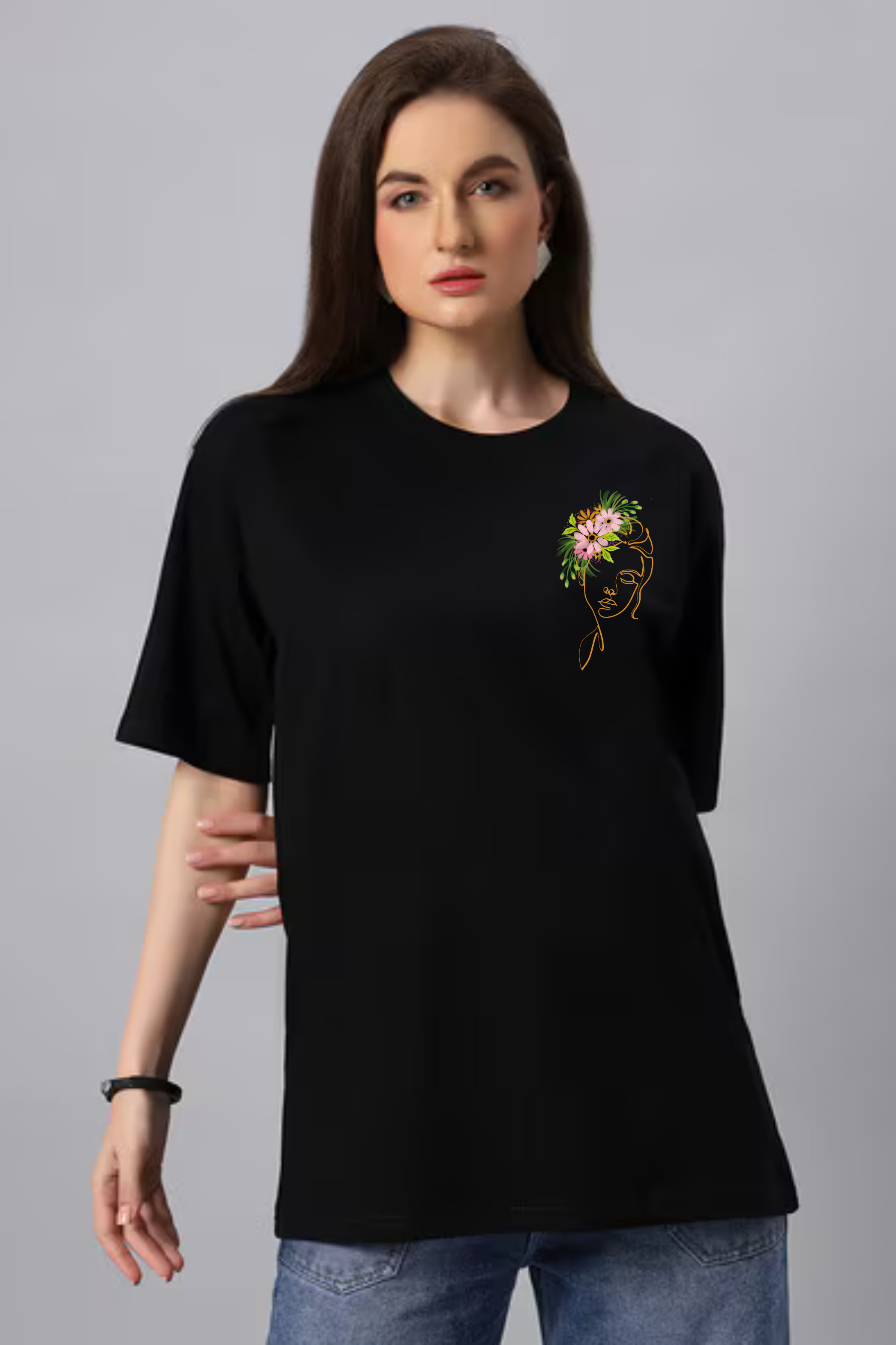 Classy Graphic Front And Back Printed Classic Oversized T-shirt for Women [240 GSM]
