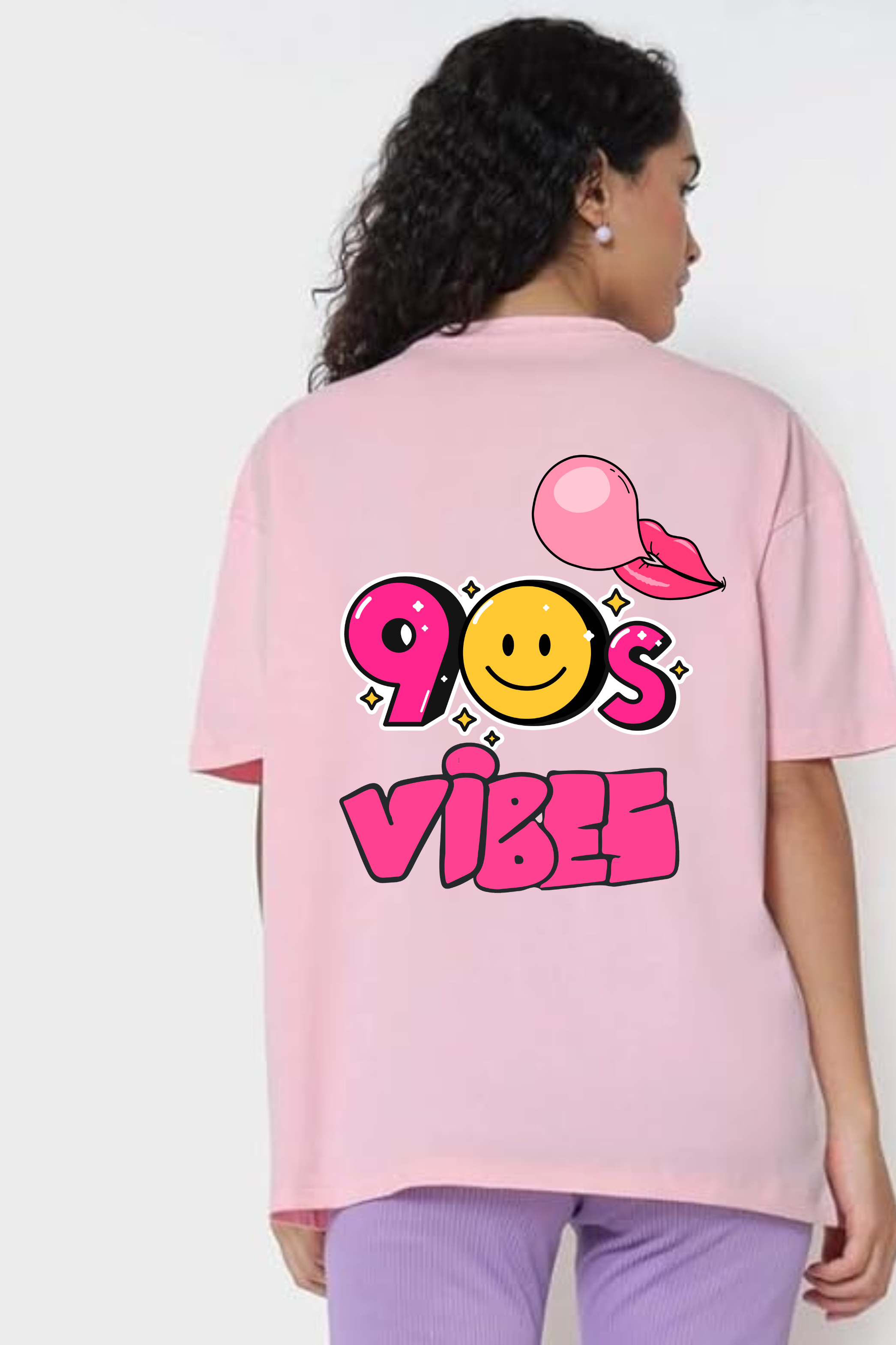 90's Vibes Classic Oversized Front and Back  Graphic Printed T-shirt for Women[240GSM]