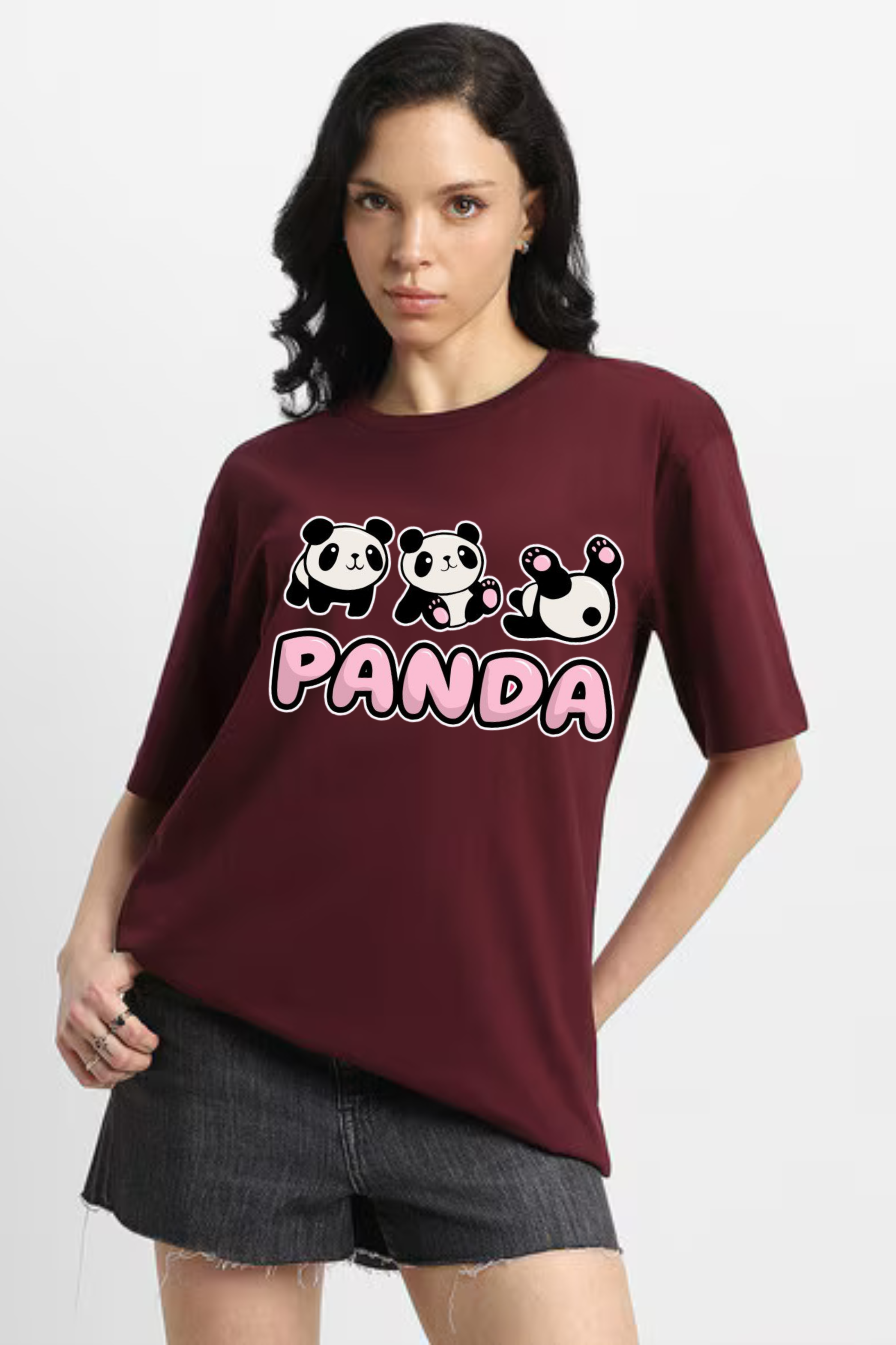 fun loving Panda Graphic Printed Classic Oversized T-shirt For Women 240GSM]