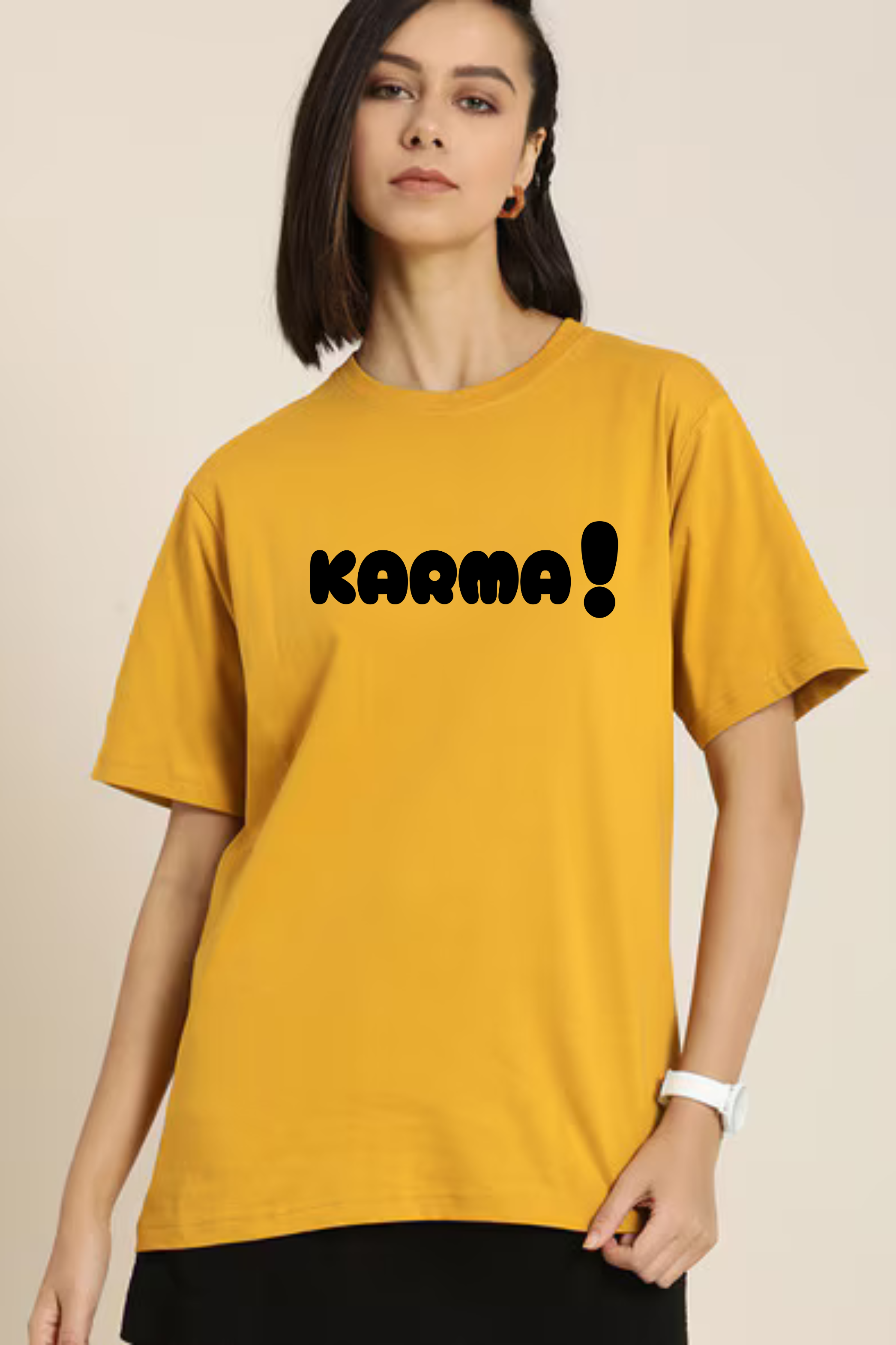 Karma Graphic Printed Classic Oversized T-shirt For Women 240GSM]