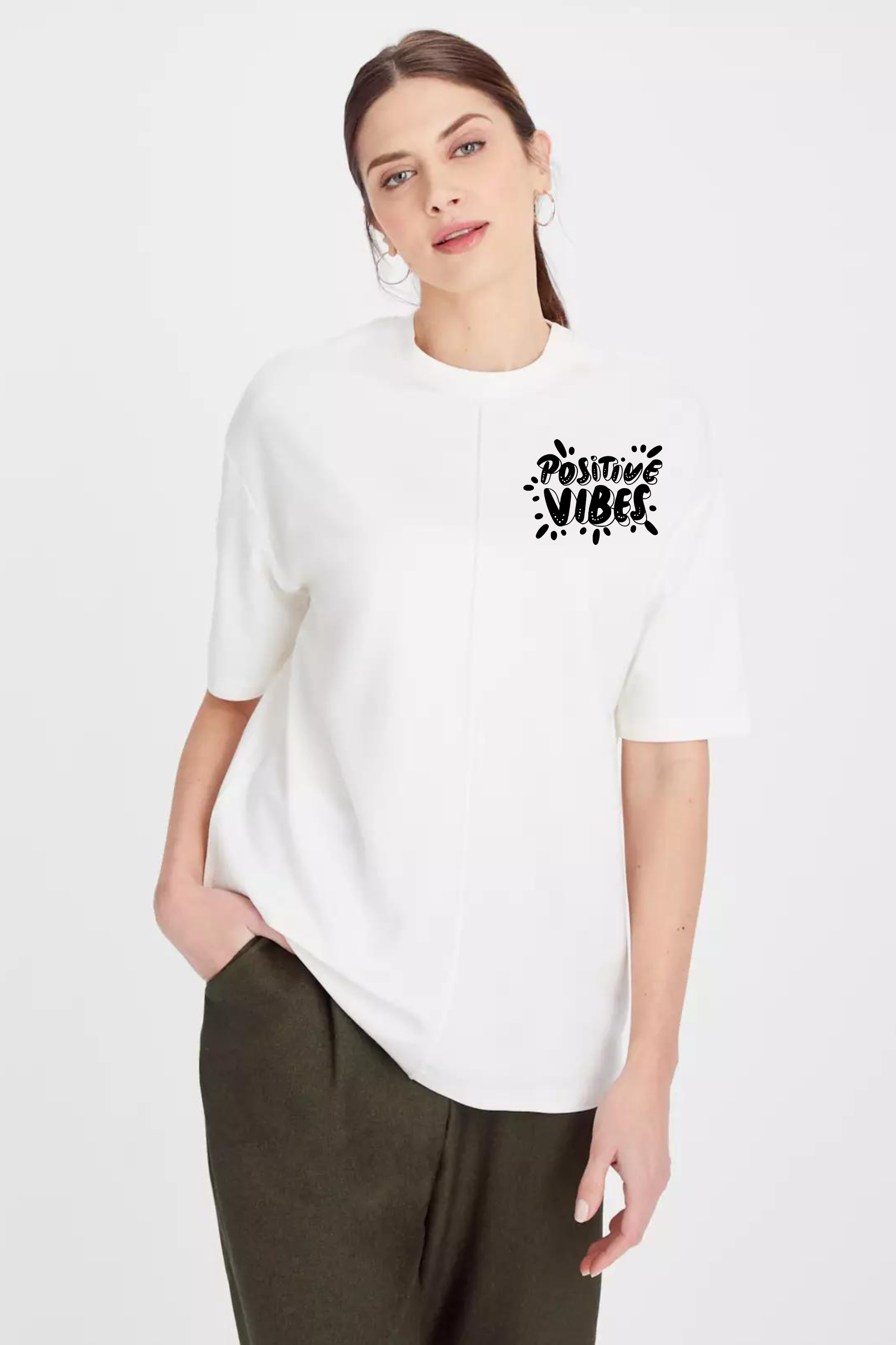 Positive Vibes Graphic Front And Back Printed Classic Oversized T-shirt for Women [240 GSM]