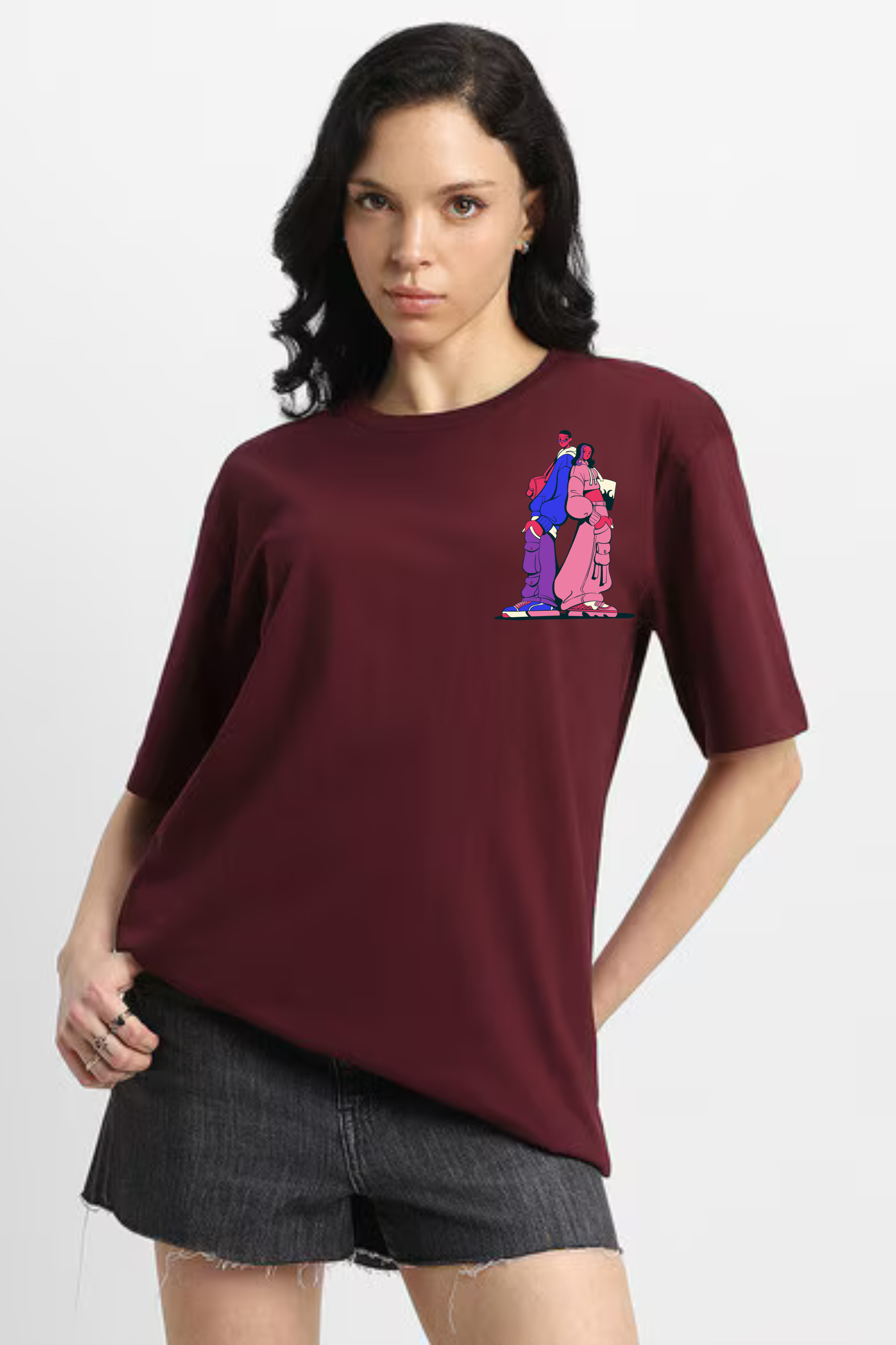Korean Street Graphic Front And Back Printed Classic Oversized T-shirt for Women [240GSM]