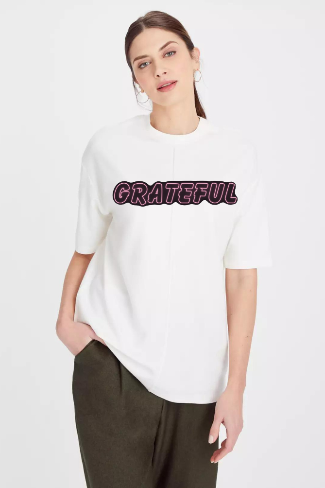 Grateful Graphic Printed Classic Oversized T-shirt for Women [240 GSM]