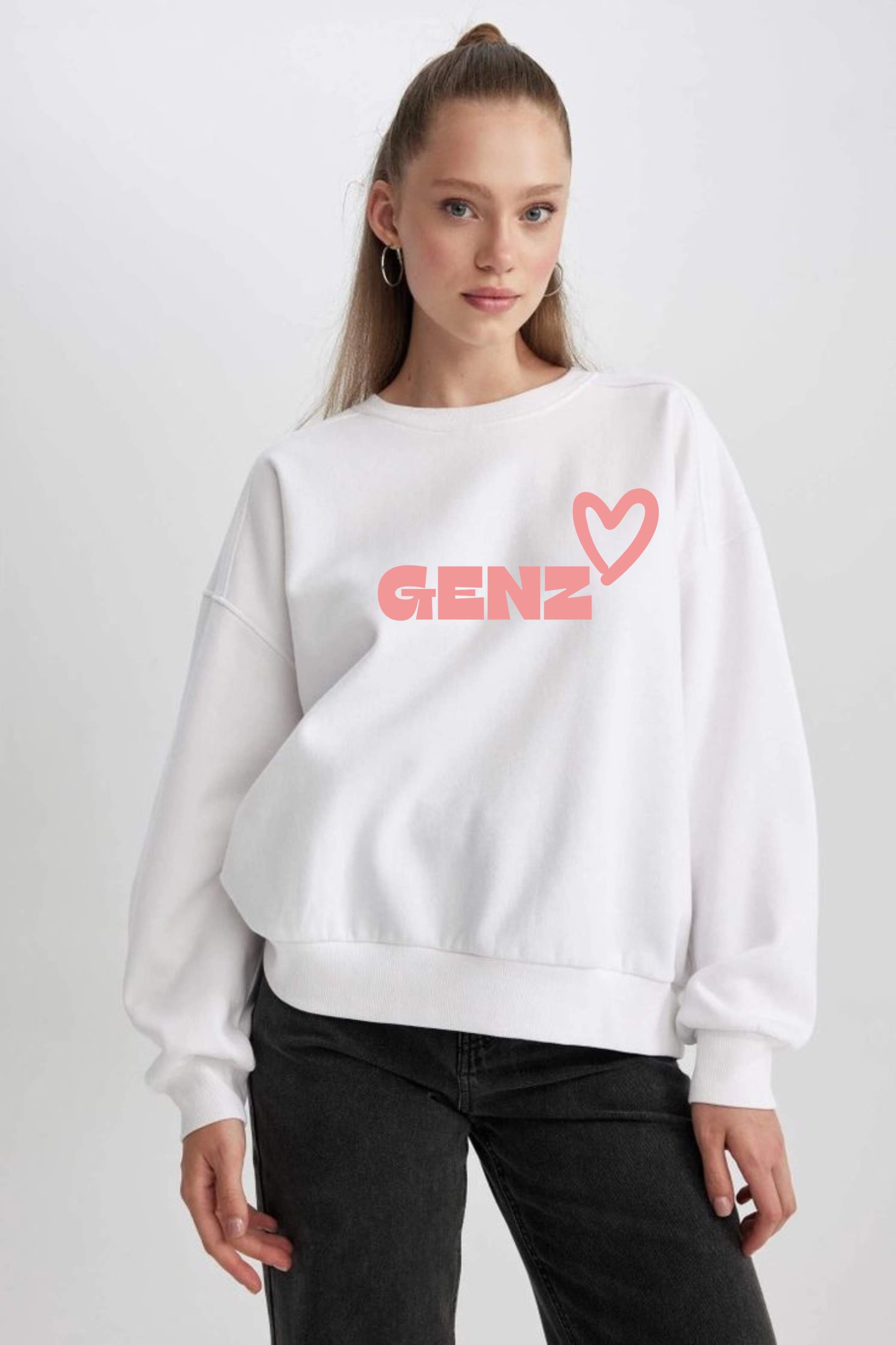 Genz Oversized Graphic Printed Sweatshirt For Women  [ Heavyweight 400 GSM ]