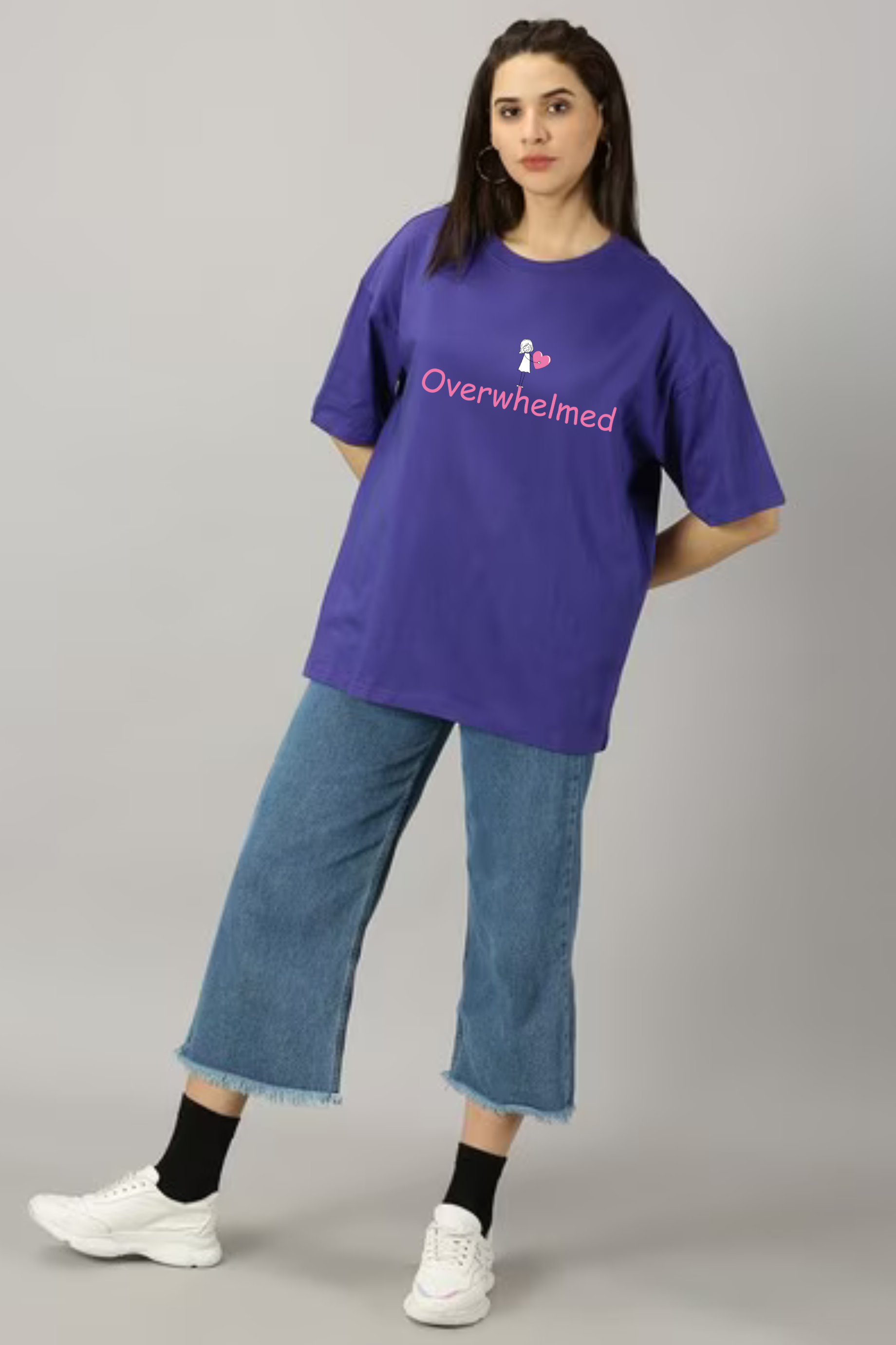 Overwhelmed Graphic Printed Classic Oversized T-shirt For Women [240GSM]