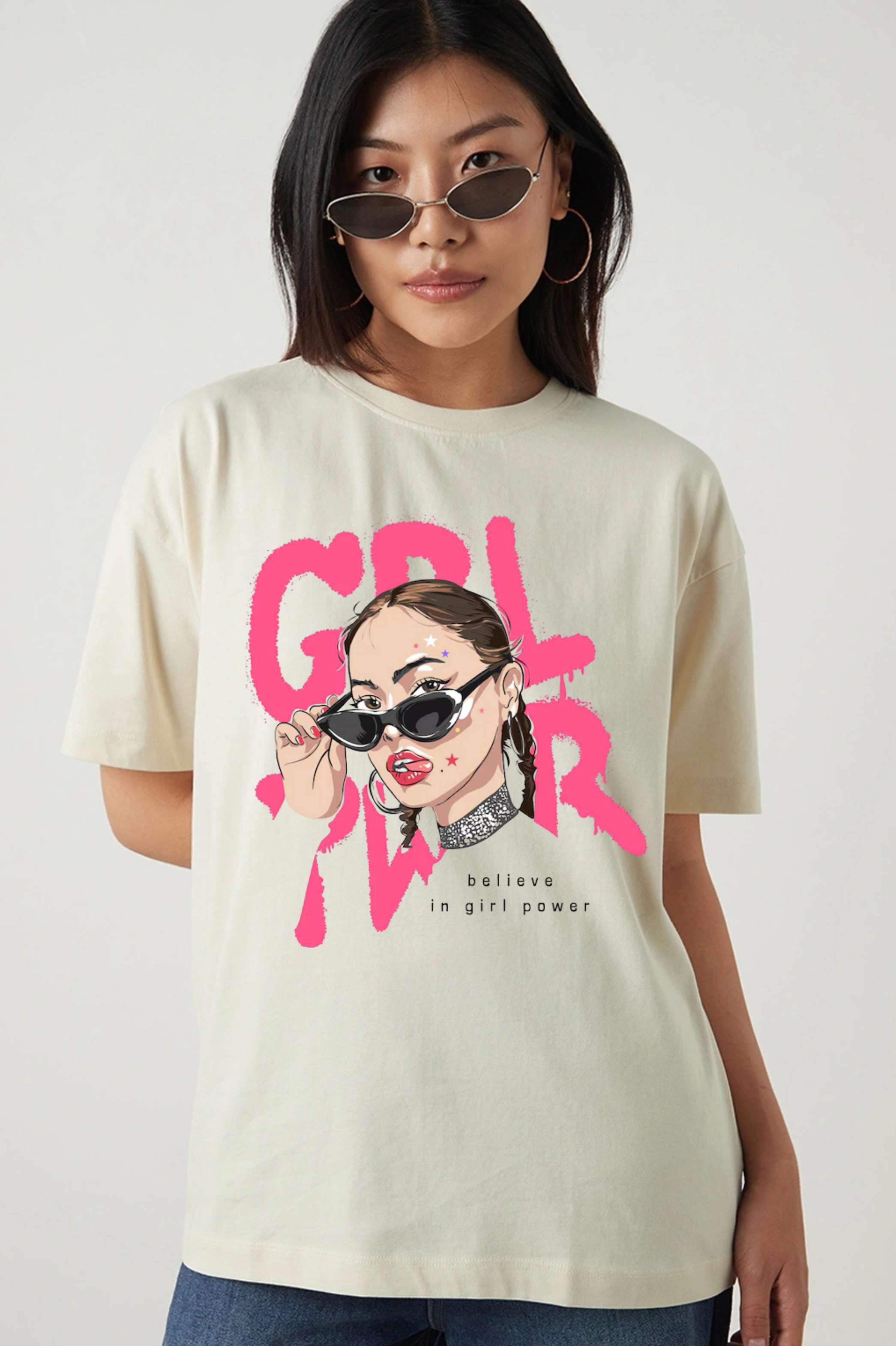 Girl Power Graphic Printed Classic Oversized T-shirt For Women [240GSM]