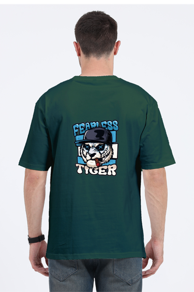 Fearless Tiger Graphic Front And Back Printed Classic  Oversized T-shirt for Men [240 GSM]