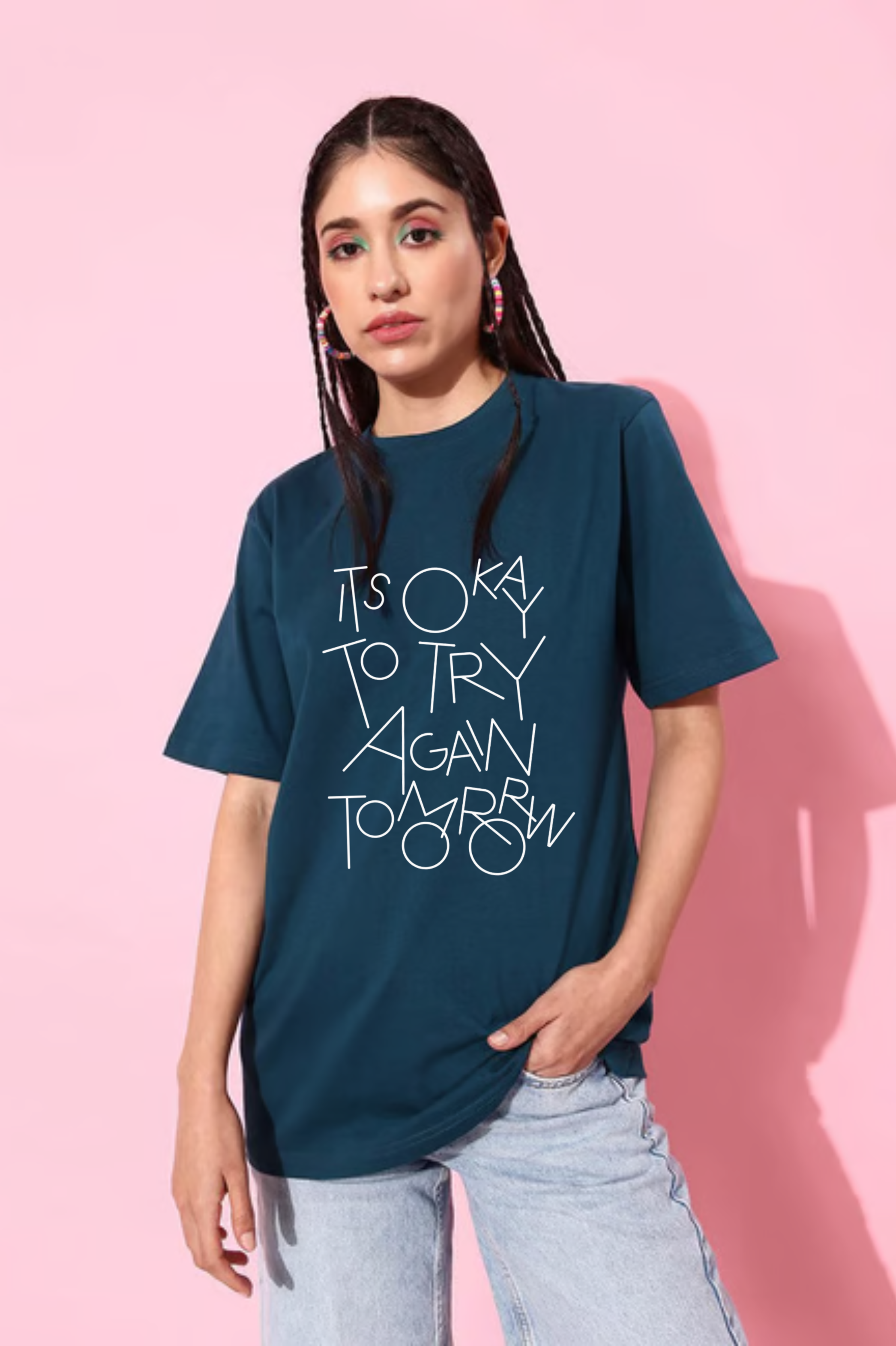 Try Again Graphic Printed Classic Oversized T-shirt For Women 240GSM]