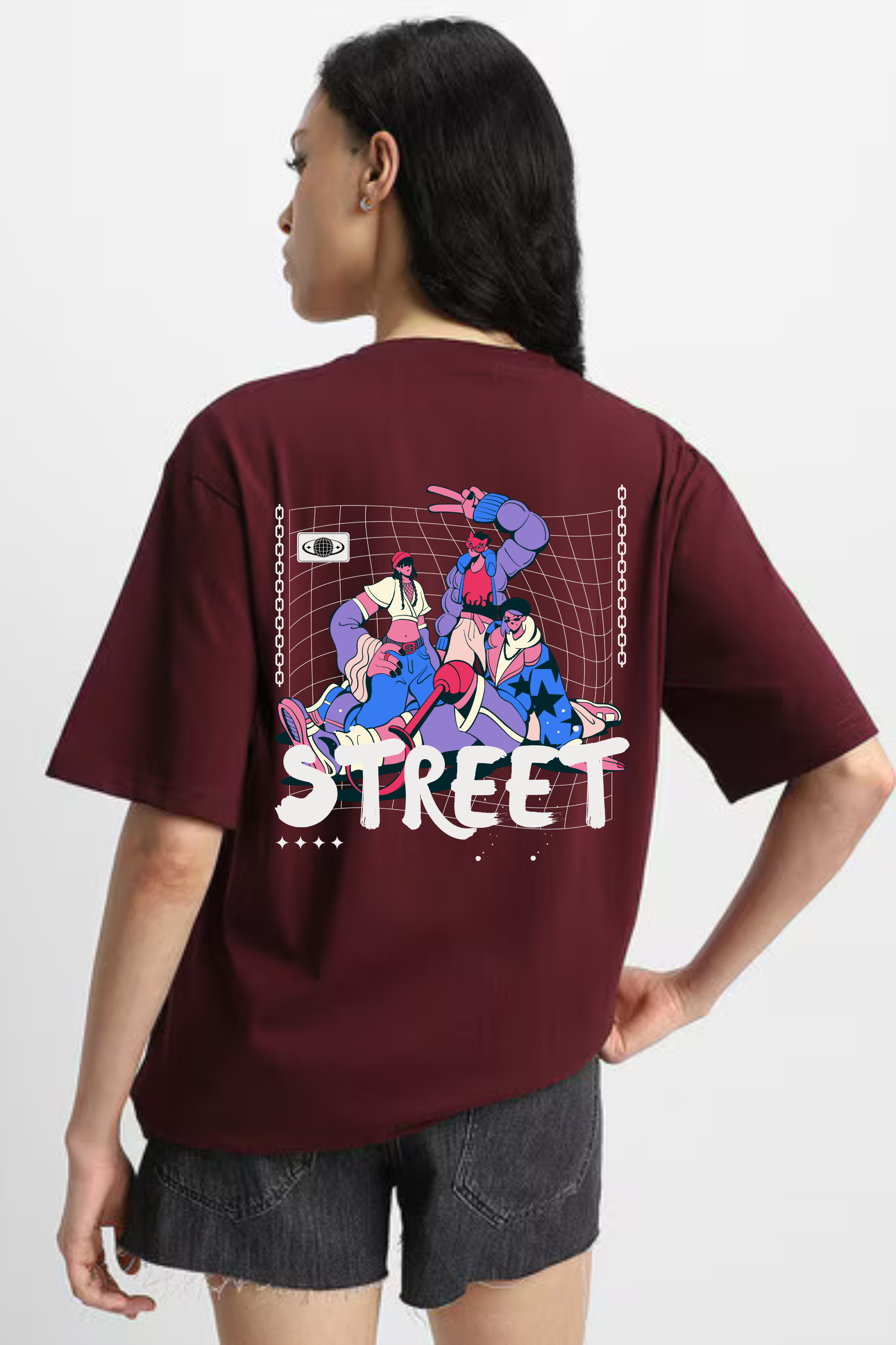 Korean Street Graphic Front And Back Printed Classic Oversized T-shirt for Women [240GSM]
