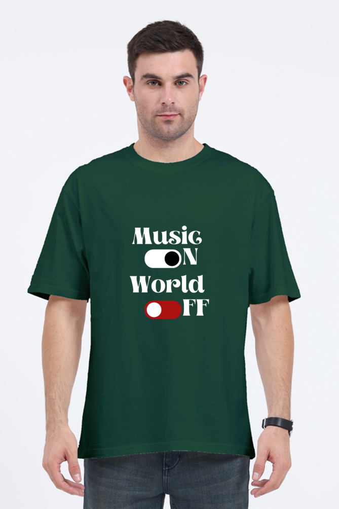 Music On World Off Graphic Printed Classic Oversized T-shirt for Men [240GSM]