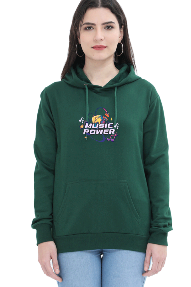 Music Is Power Graphic Printed Hoodie For Women [Light Weighted 300 GSM ]