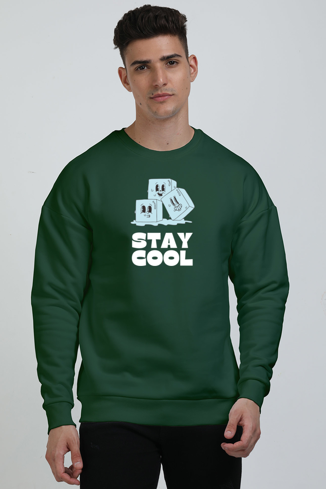 Stay Cool  Graphic Printed Oversized Sweatshirts For Men [ Heavyweight 400 GSM ]