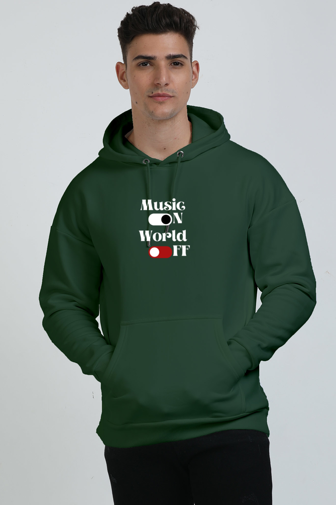 Unisex Music On World Off Oversized Graphic Printed Hoodie { Men & Women }[Heavyweight 400 GSM ]