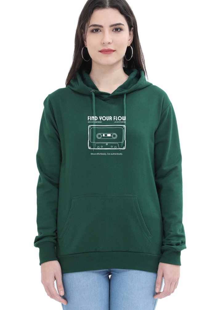 Find Your Flow Graphic Printed Hoodie For Women [Light Weighted 300 GSM ]