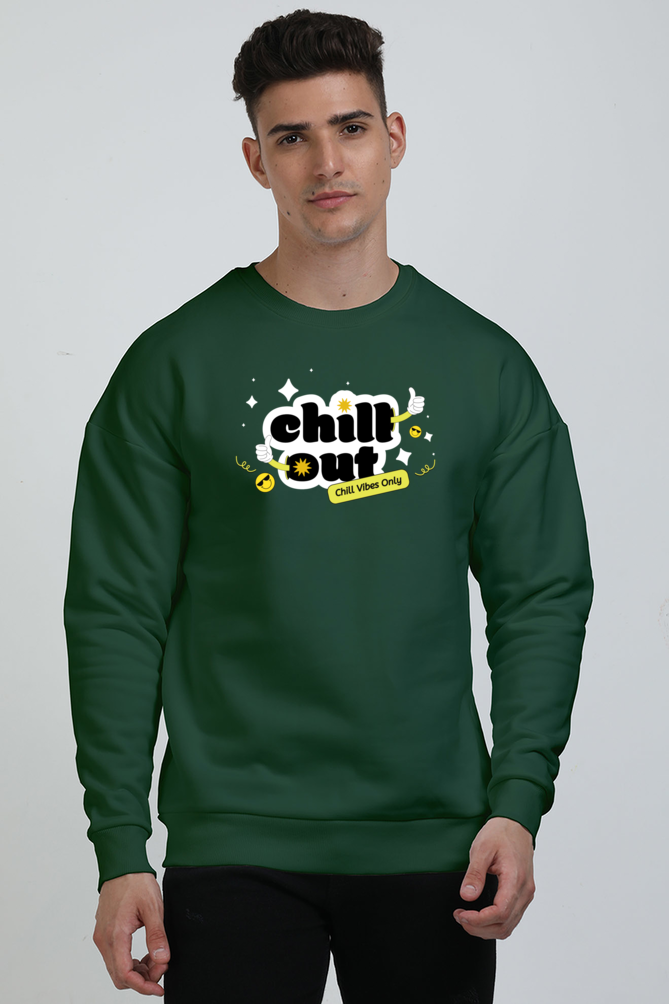 Chill Out  Graphic Printed Oversized Sweatshirts For Men [ Heavyweight 400 GSM ]