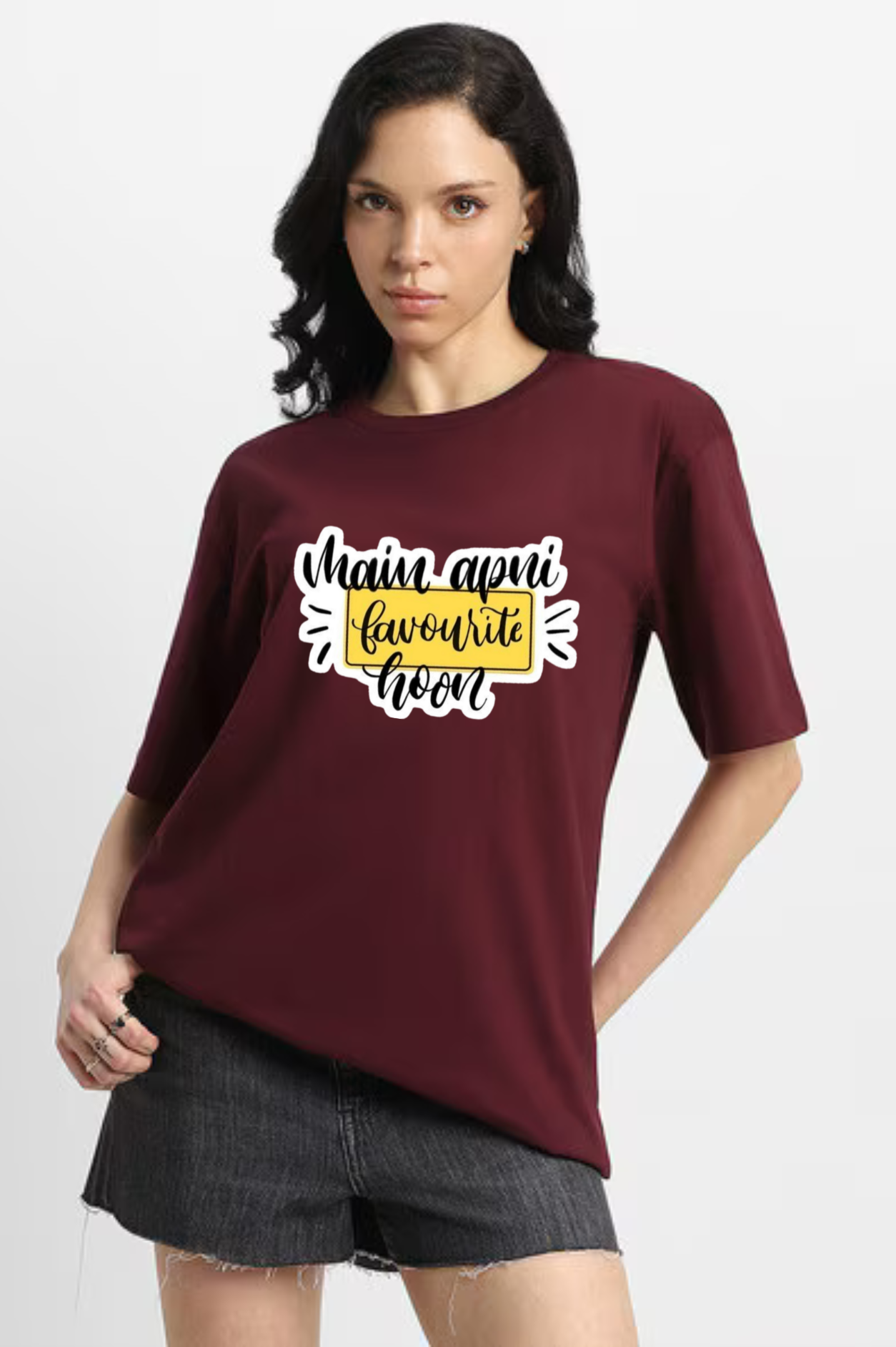 Main Apni Favourite Hoon Graphic Printed Classic Oversized T-shirt For Women [240GSM]