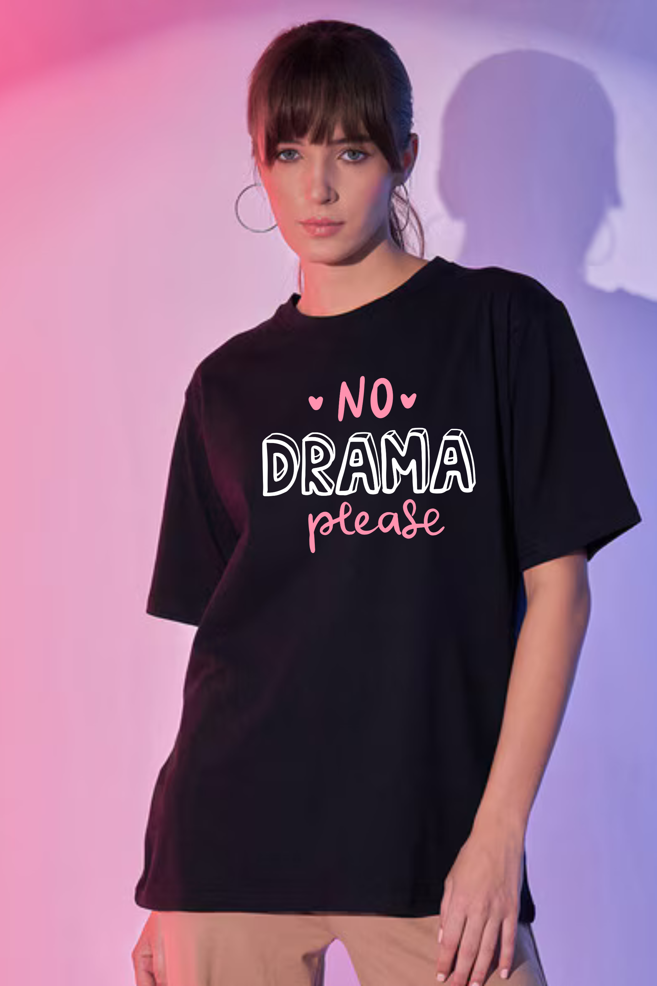 No Drama Please  Graphic Printed Classic Oversized T-shirt For Women [240GSM]