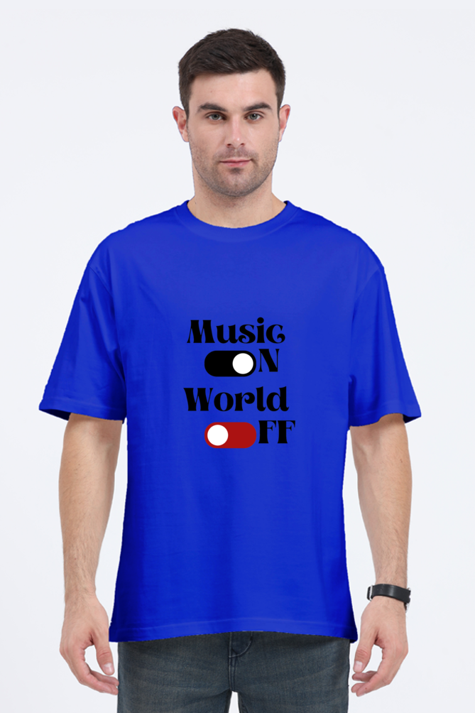 Music On World Off Graphic Printed Classic Oversized T-shirt for Men [240GSM]