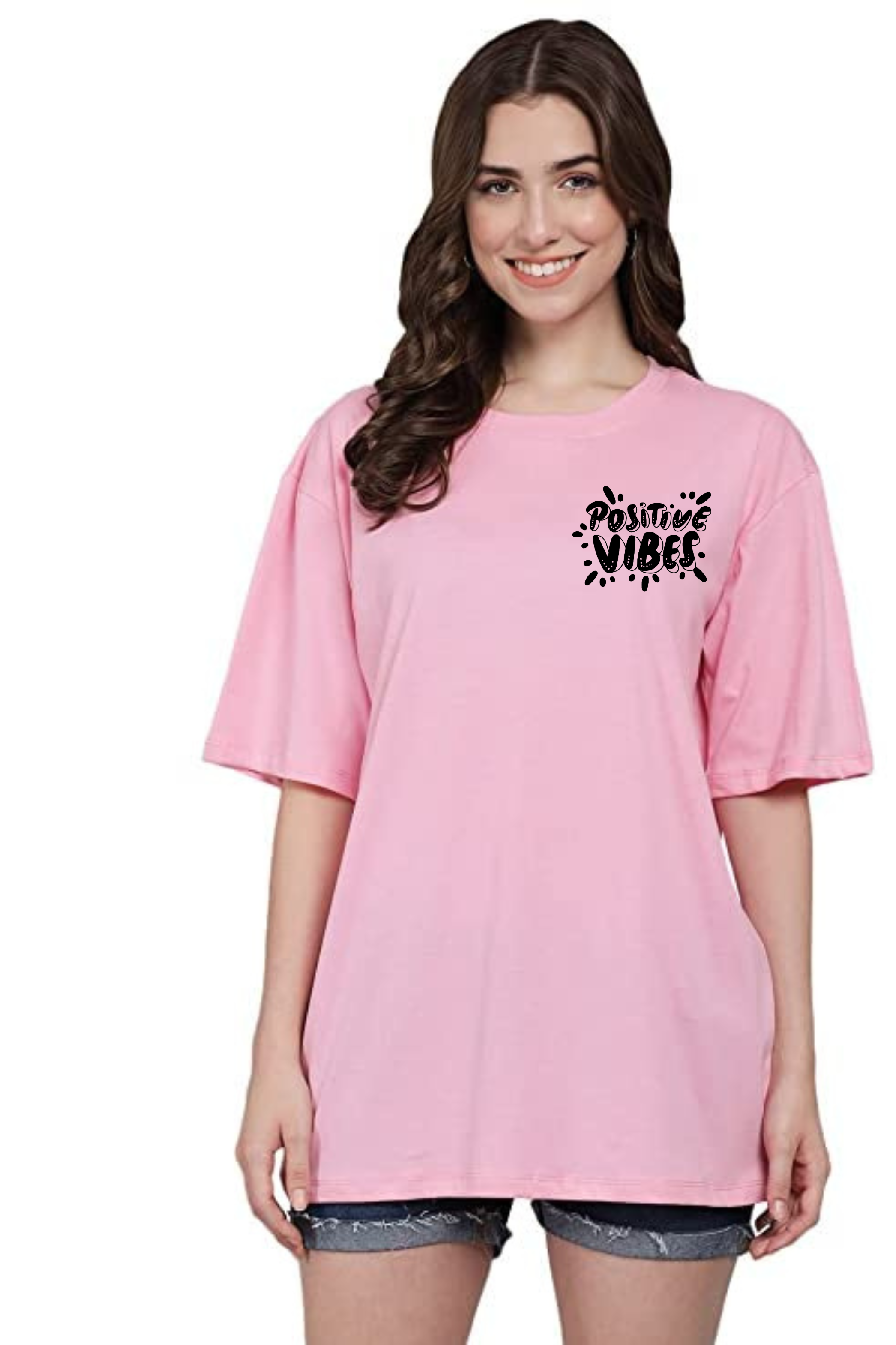 Positive Vibes Graphic Front And Back Printed Classic Oversized T-shirt for Women [240 GSM]