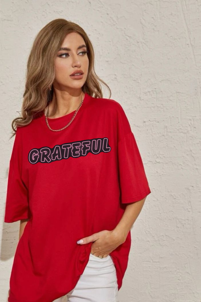 Grateful Graphic Printed Classic Oversized T-shirt for Women [240 GSM]