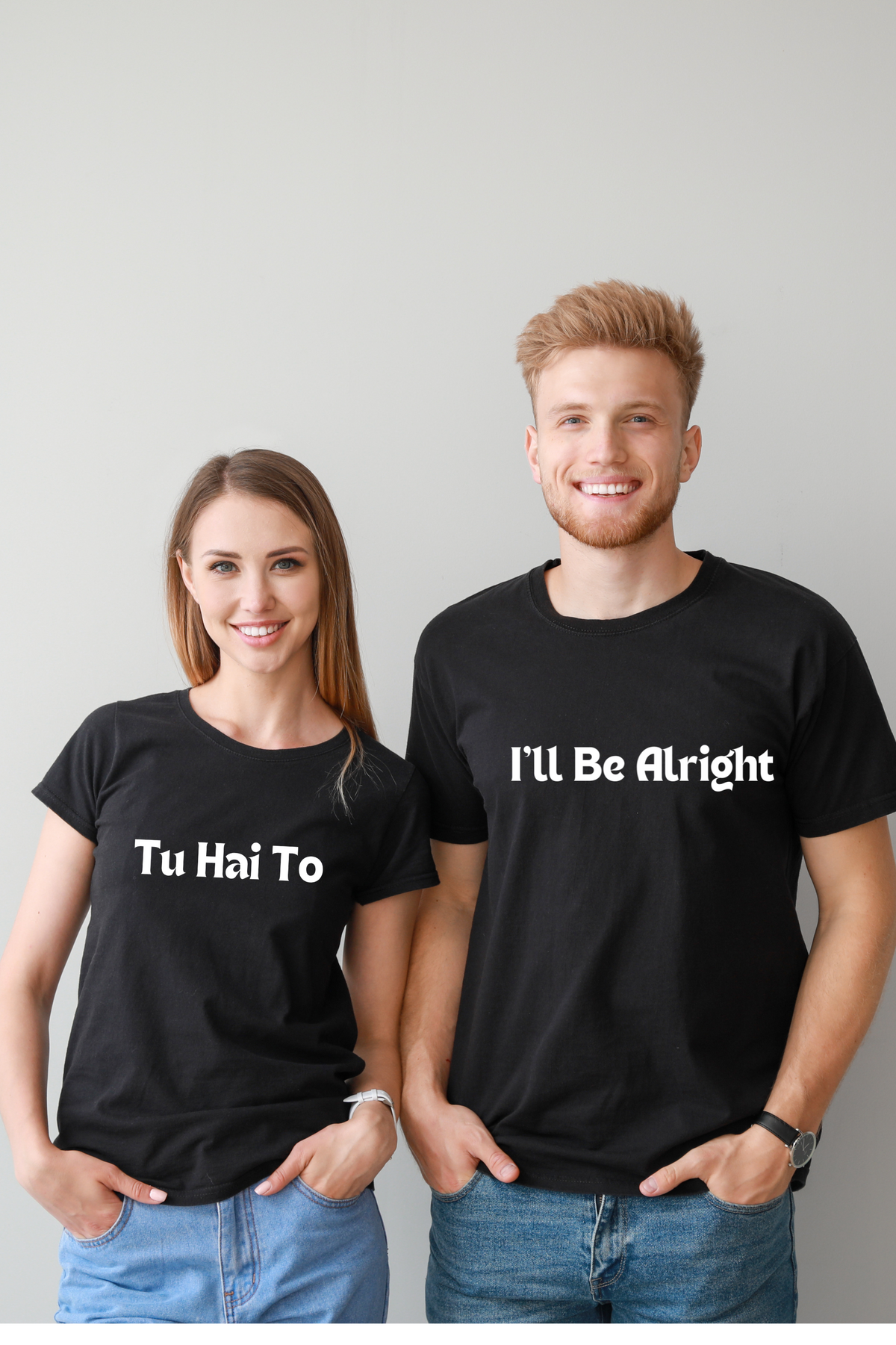 Tu hai to I'll be alright Unisex Couple Oversized T-shirt (Black)