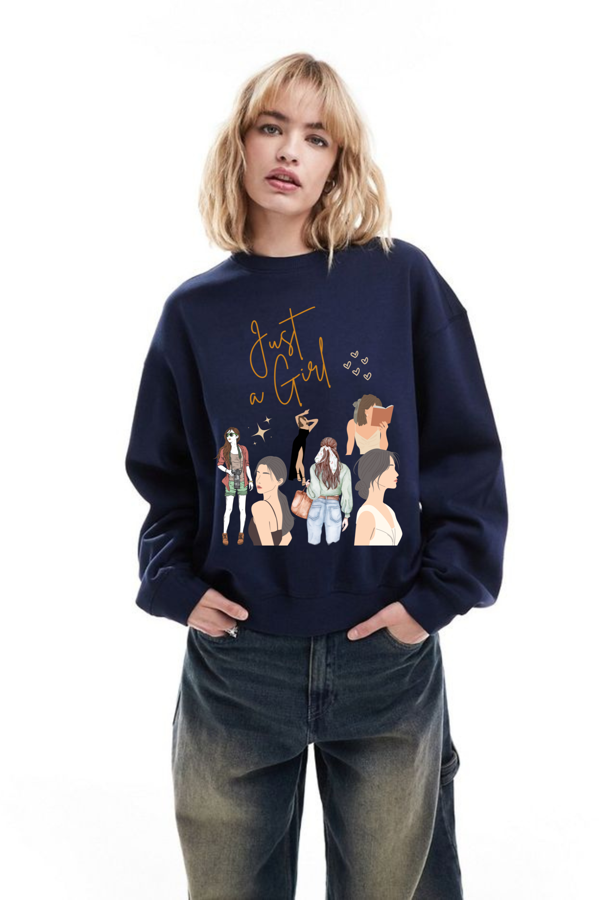 Just A Girl Graphic Printed Oversized Sweatshirt For Women  [ Heavyweight 400 GSM ]