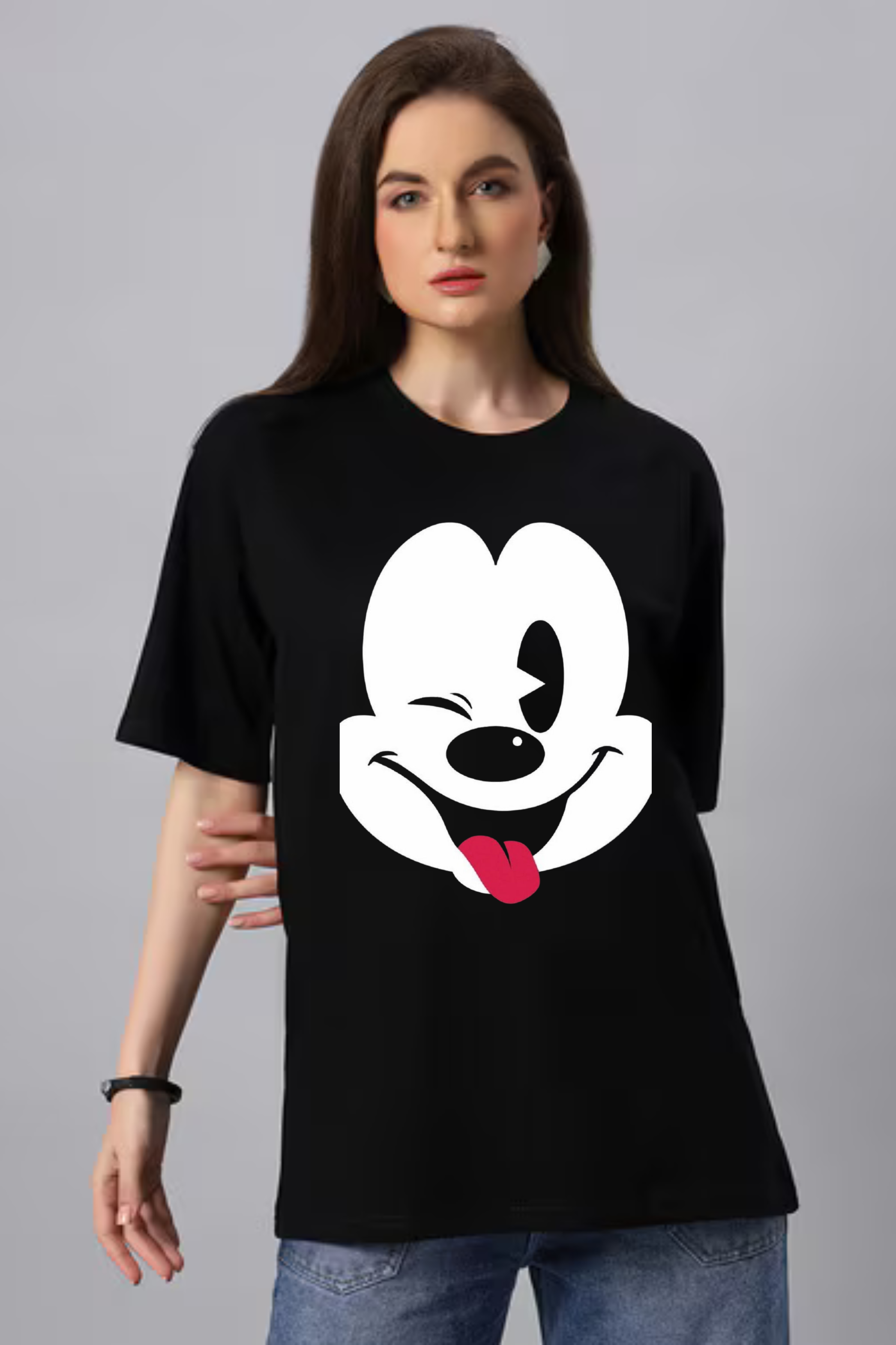 Cute Micky Graphic Printed Classic Oversized T-shirt for Women [240GSM]