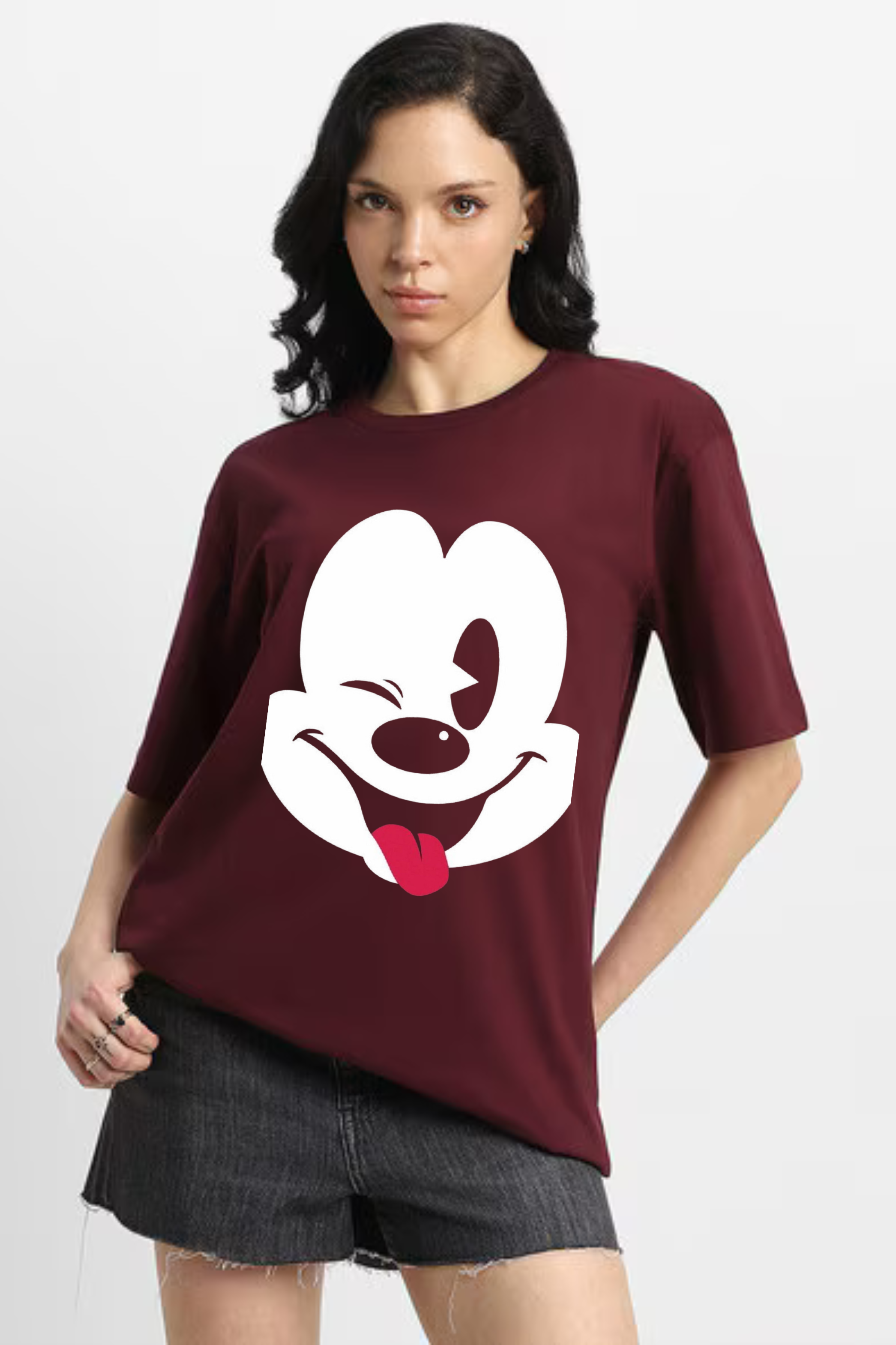 Cute Micky Graphic Printed Classic Oversized T-shirt for Women [240GSM]