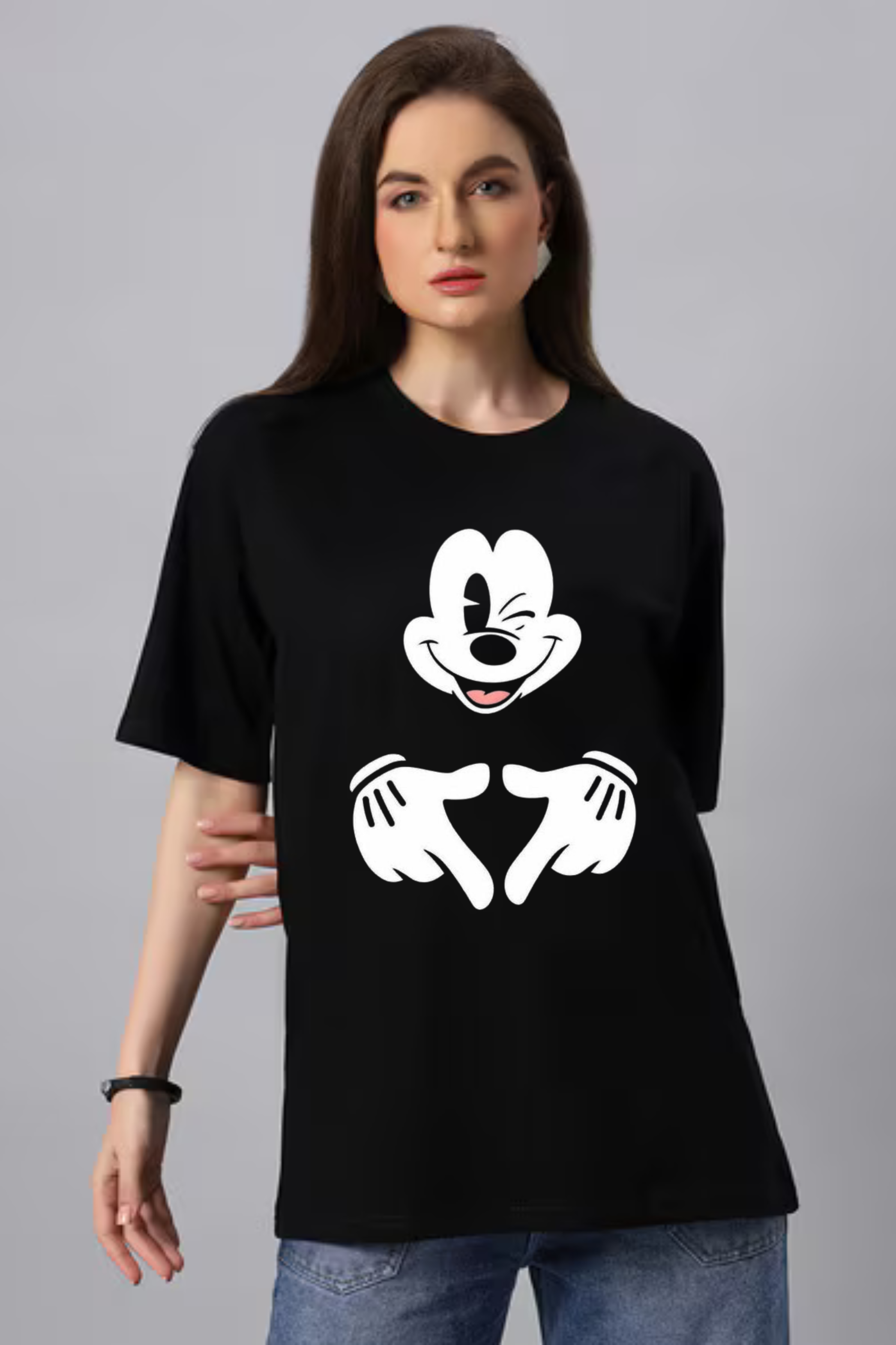 Disney Micky Graphic Printed Classic Oversized T-shirt for Women [240GSM]