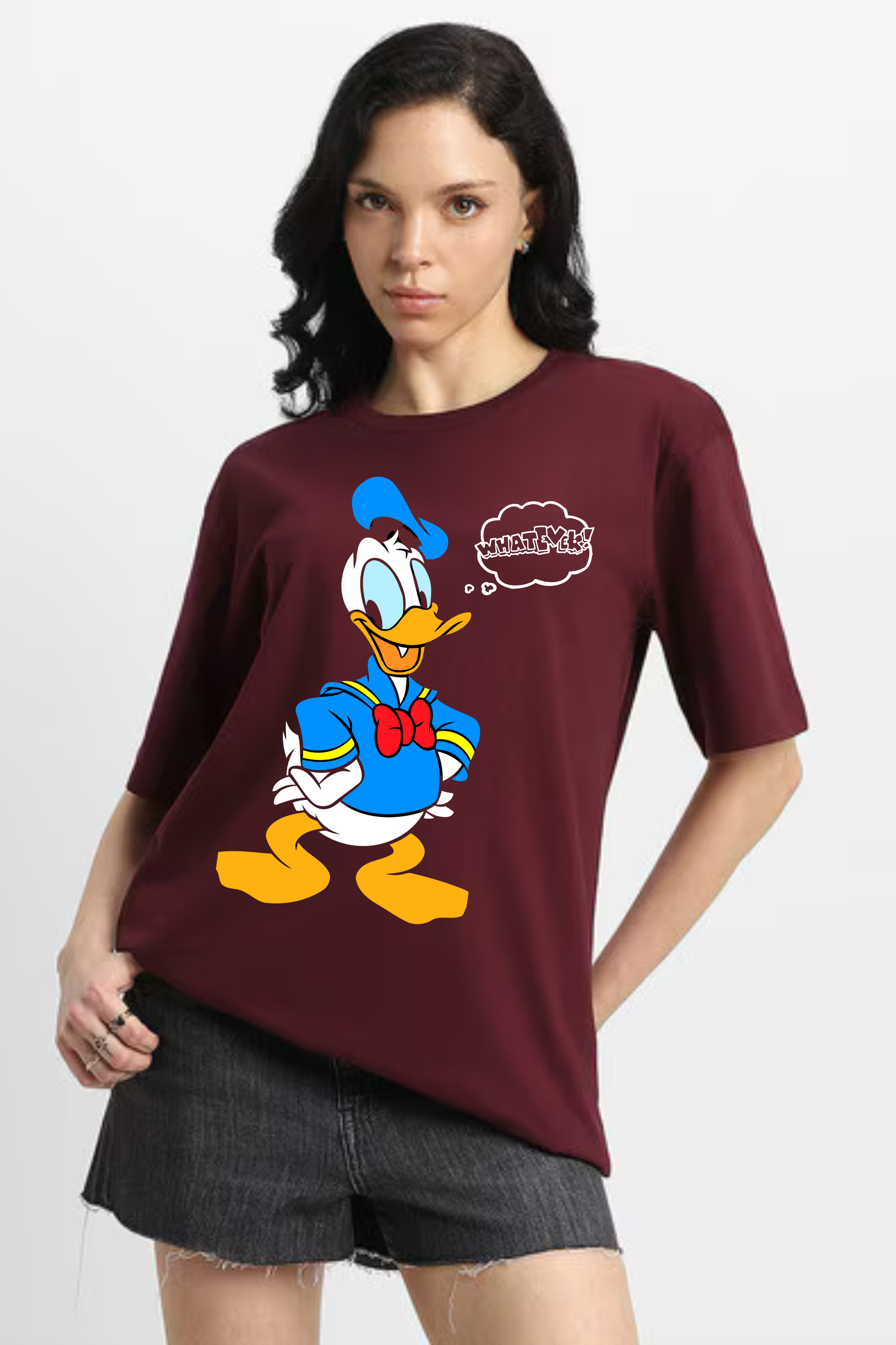 Whatever Donald Duck Graphic Printed Classic Oversized T-shirt for Women [240GSM]