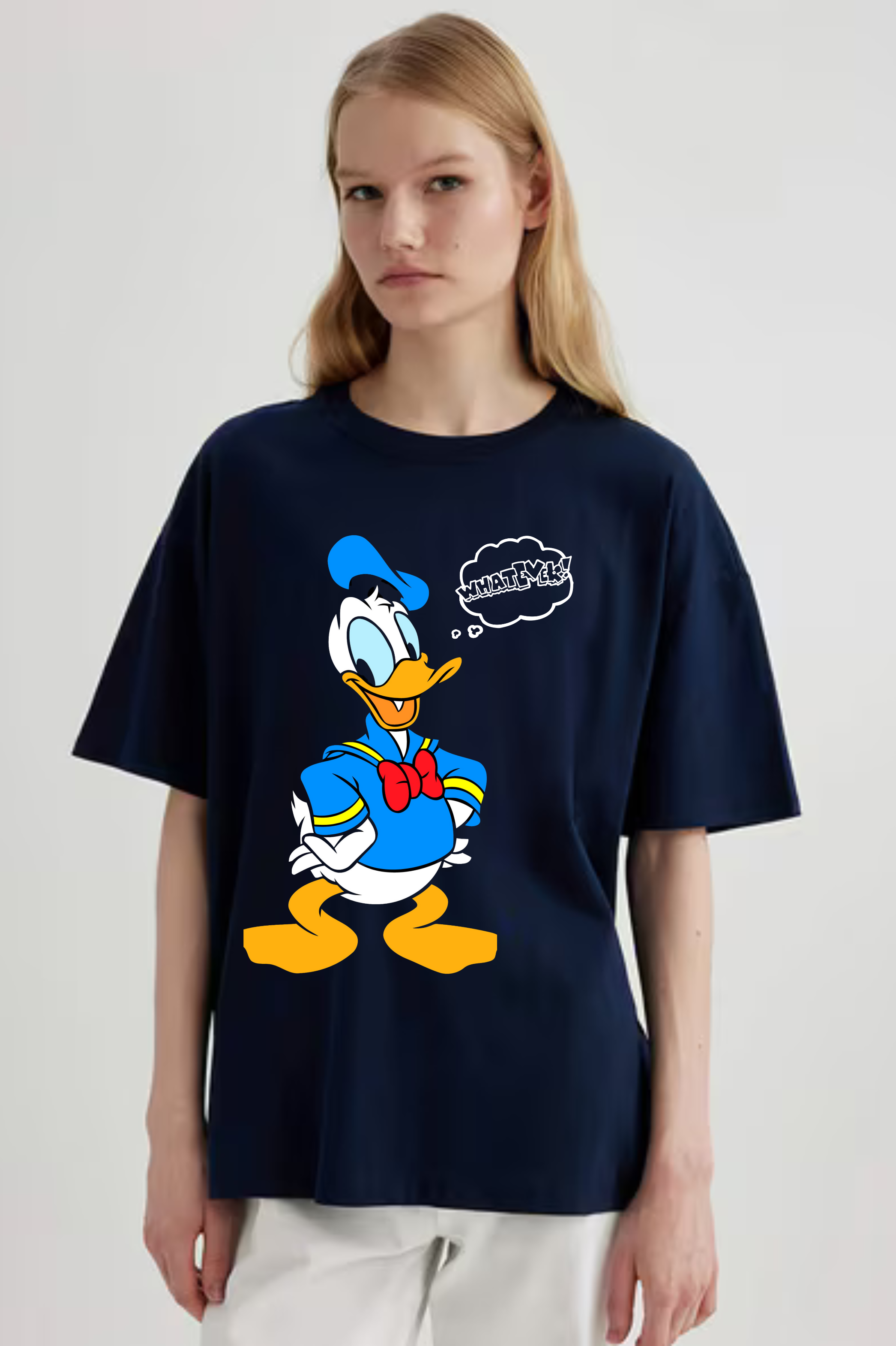 Whatever Donald Duck Graphic Printed Classic Oversized T-shirt for Women [240GSM]