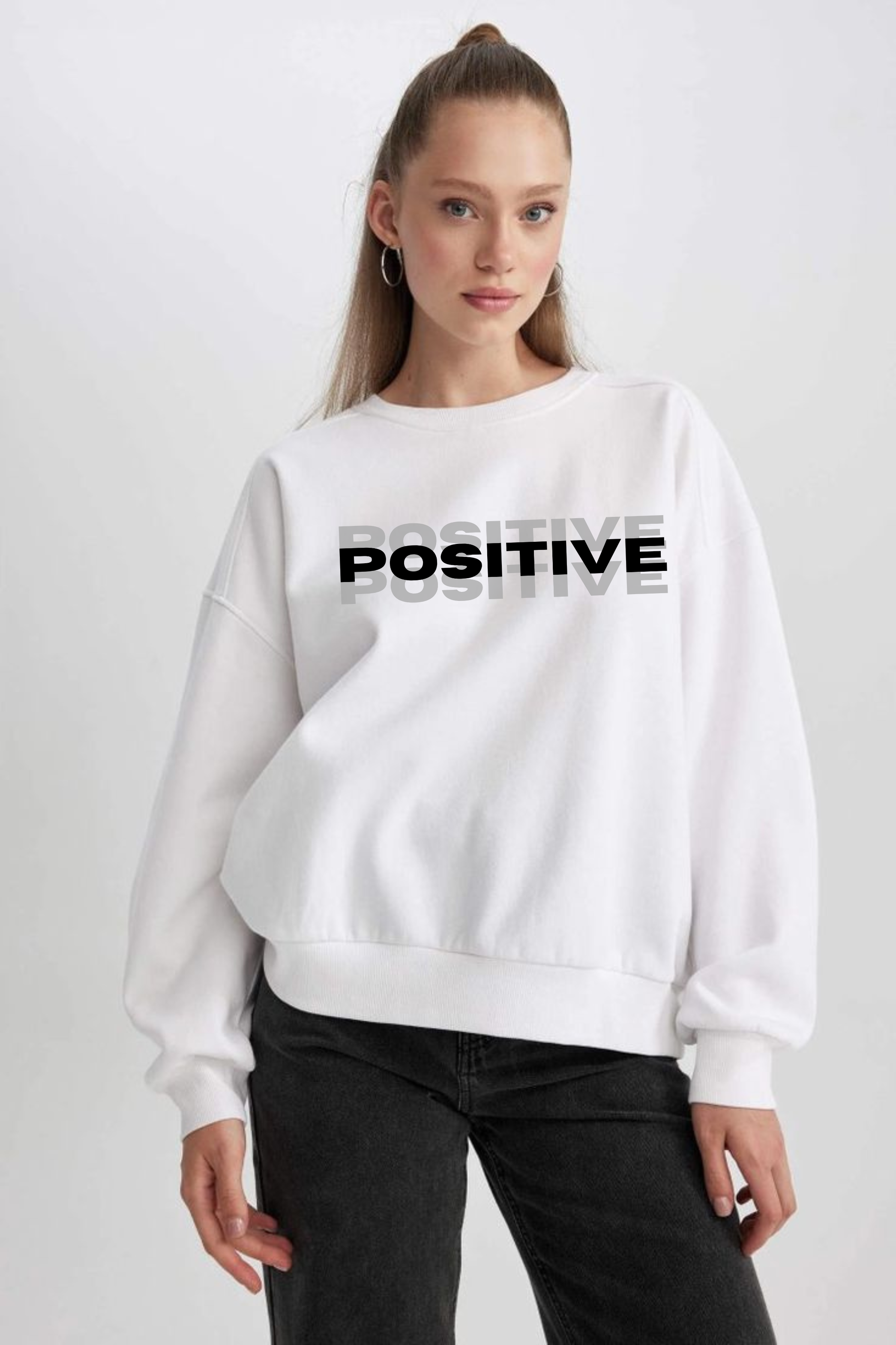 Positive  Unisex Graphic Printed Oversized Sweatshirts (Men & Women ) [ Heavyweight 400 GSM ]