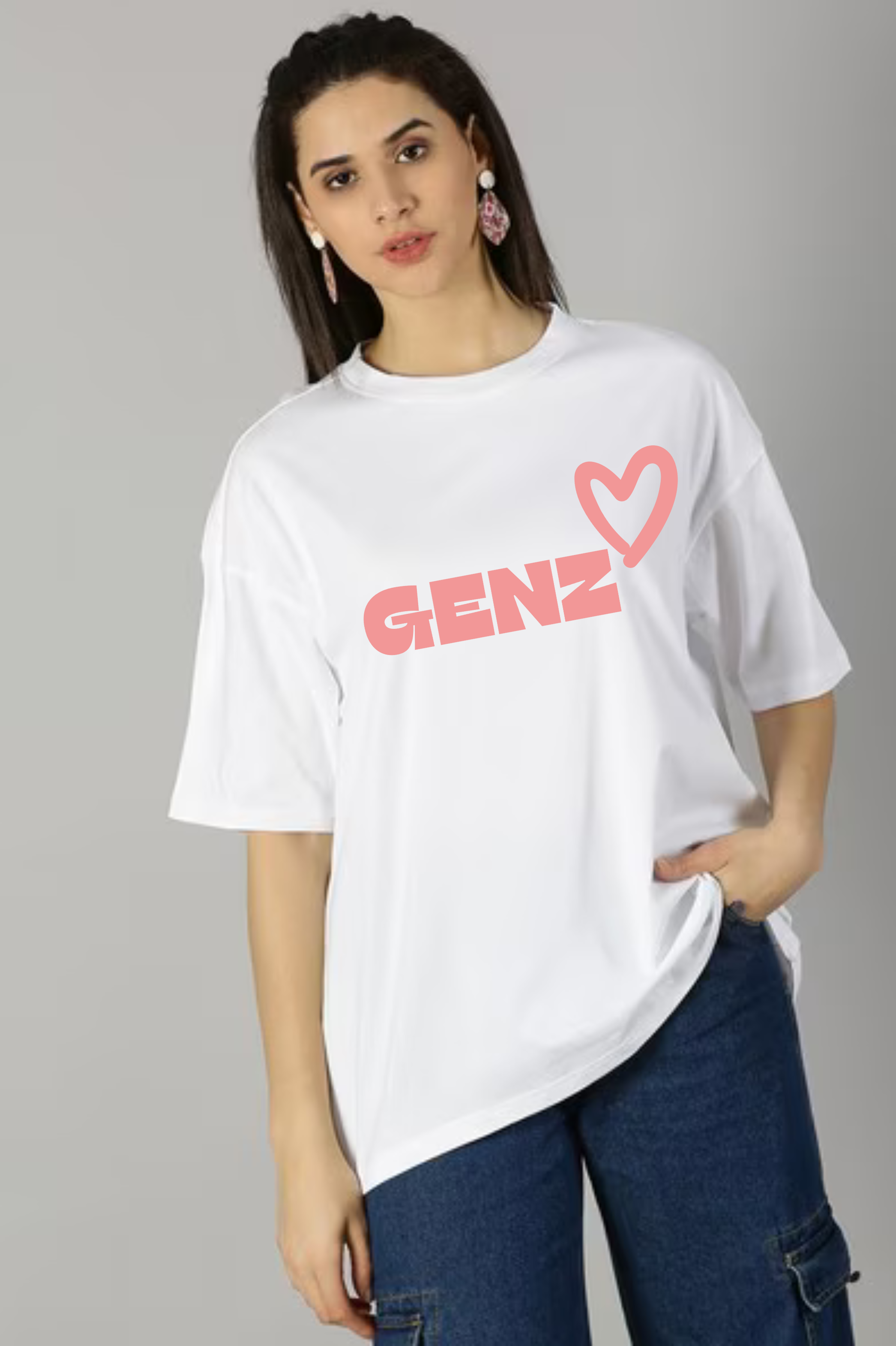 Genz Graphic Printed Standard Oversized T-shirt for Women [180GSM]