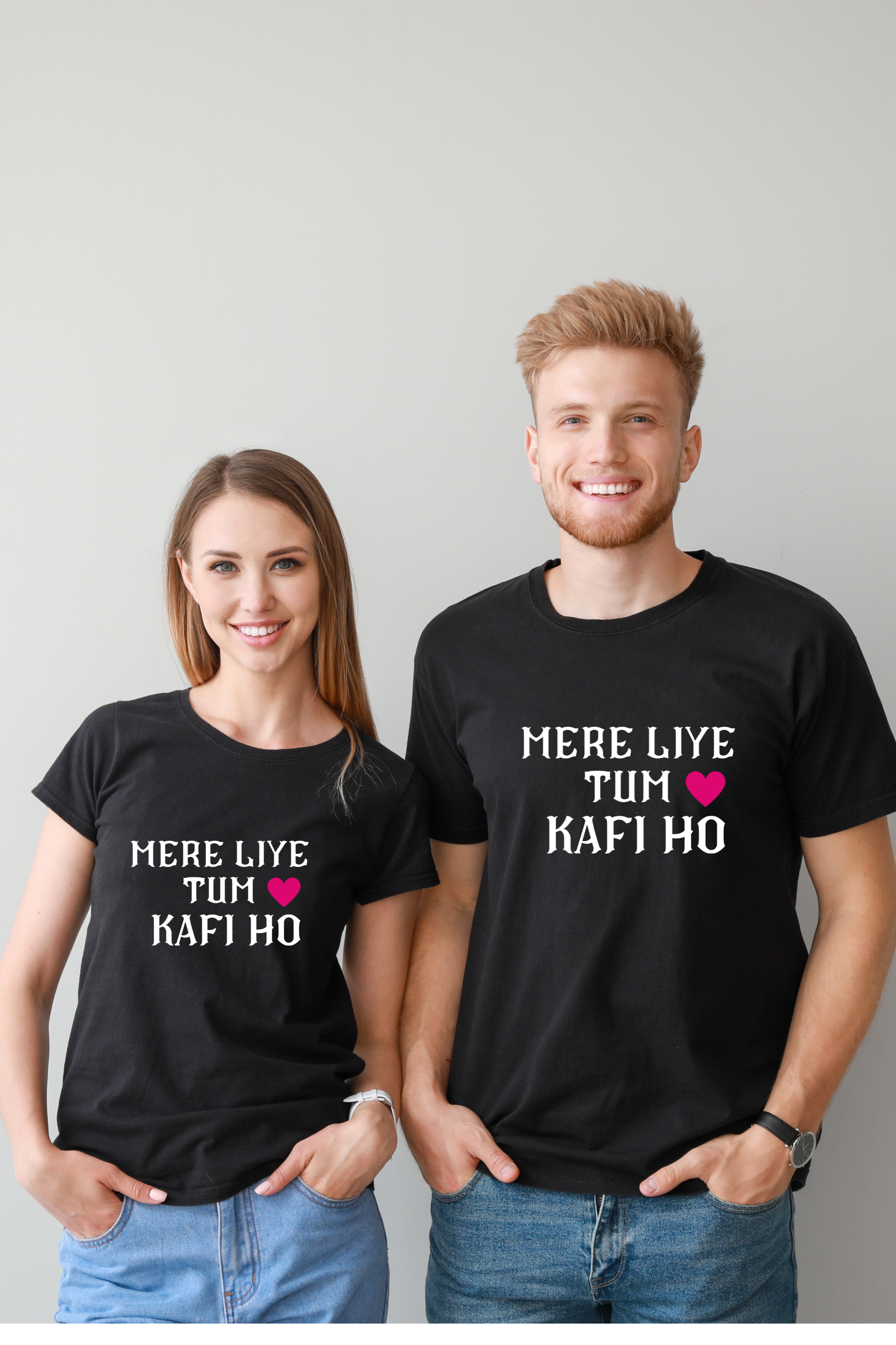 Mere Liye Tum kafi Ho Unisex Couple Oversized T-shirt (Black)