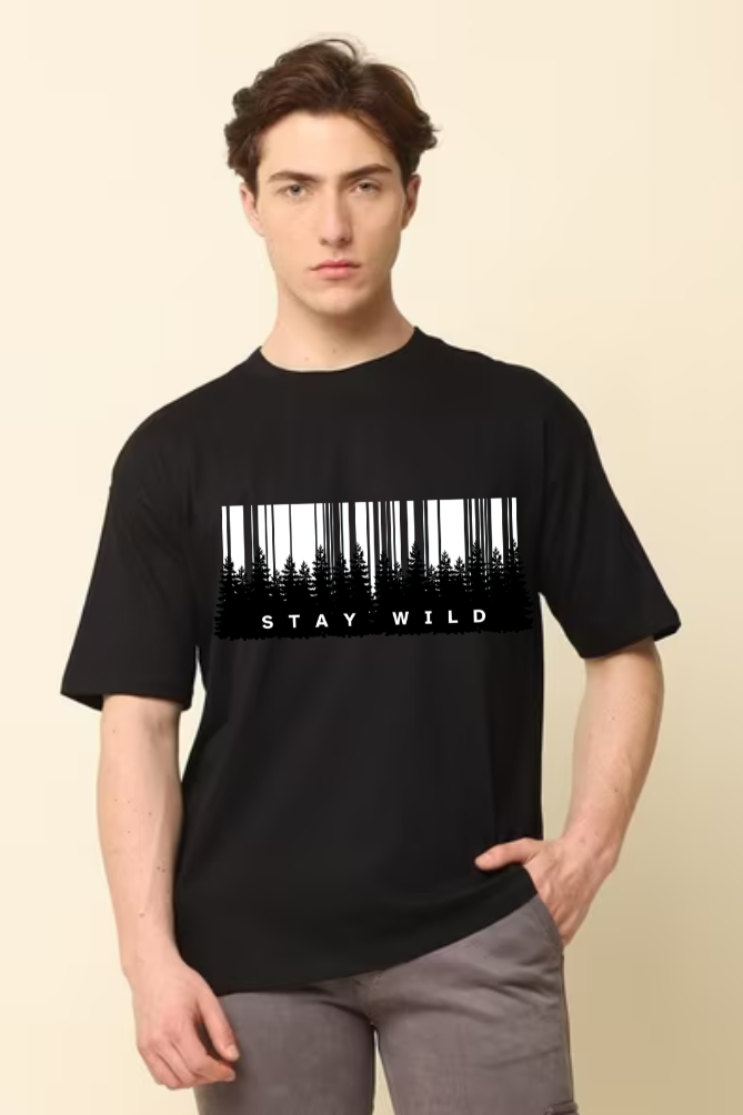Stay Wild Graphic Printed Standard Oversized T-shirt for Men [180GSM]